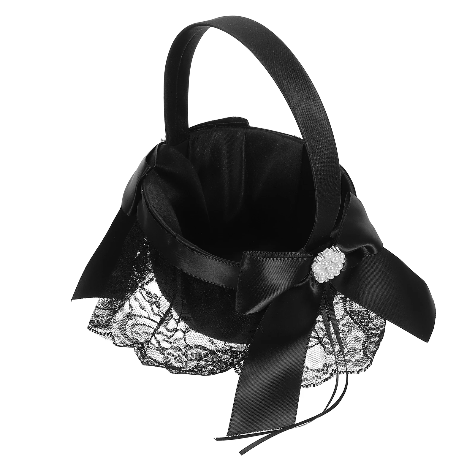 

Elegant Flower Girl Basket Black Small Wedding Petal Holder Handle Lightweight Fabric Decorative Baskets Bridal Party Supplies