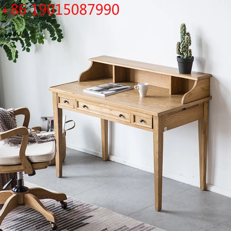 

Простой письменный стол из массива дерева, письменный стол в стиле ретро, старый с книжной полкой, дизайн интернет-знаменитости