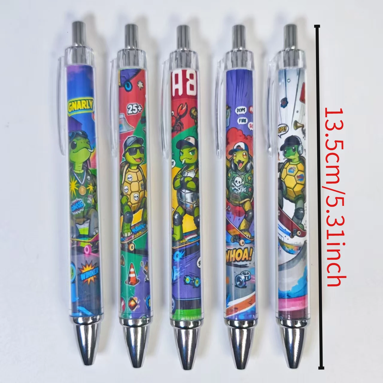 6Pcs/11Pcs Skateboard Turtle Theme Retractable Pens Creative Turtle Ballpoint Pens Back-To-School Student Writing Gift Pens