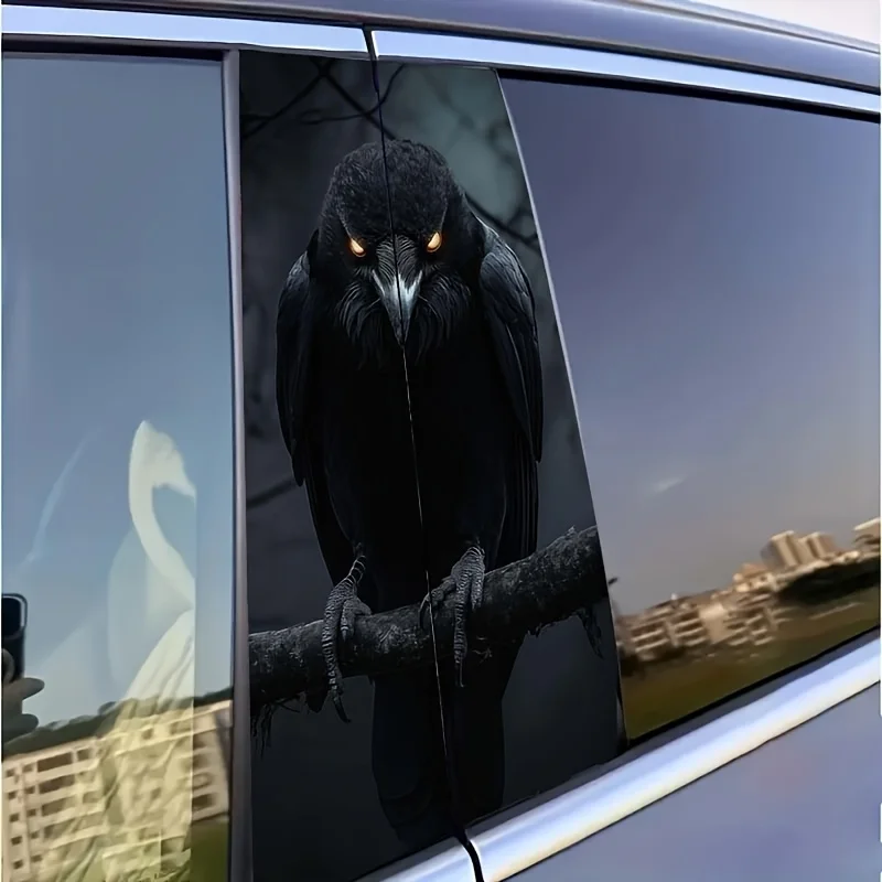 

2 реалистичных наклейки в виде воронов - глянцевые черные самоклеящиеся виниловые наклейки с светящимися глазами и изящным дизайном перьев.