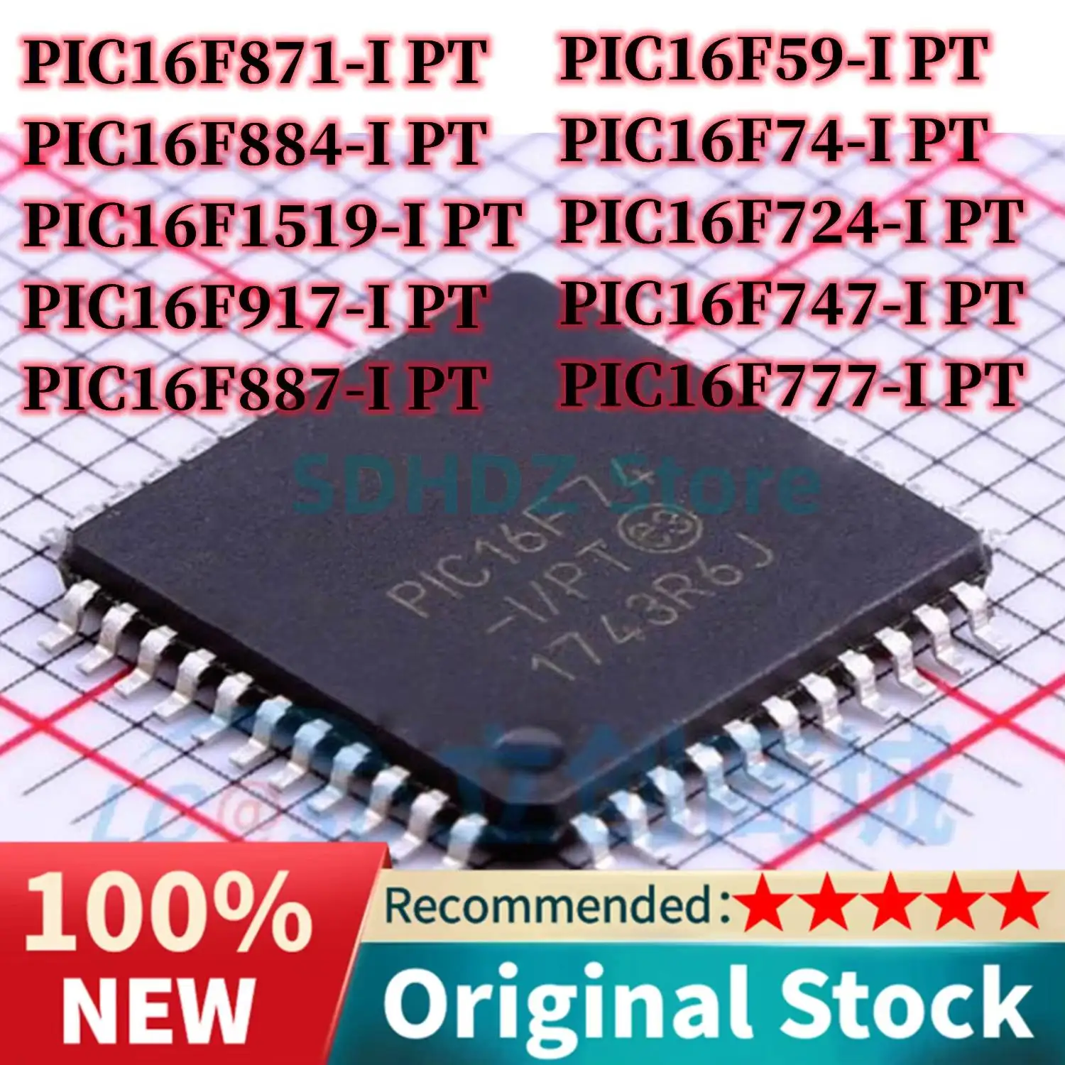10Pcs PIC16F59-I PIC16F74-I PIC16F724-I PIC16F747-I PIC16F777-I 16F871-I 16F884-I 16F1519-I 16F917-I PIC16F887 PT QFP-44 IC Chip