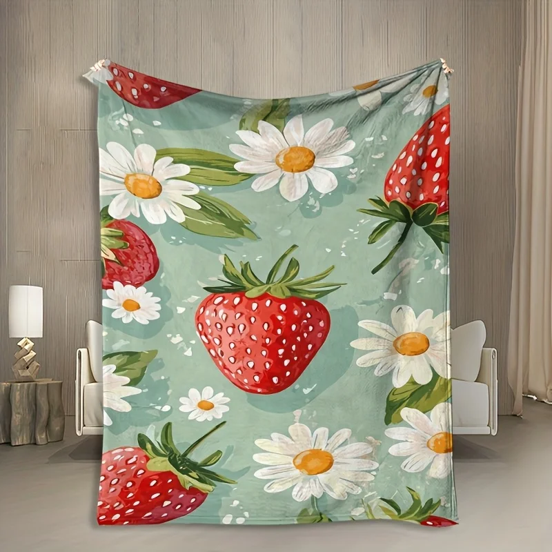 Vintage Strawberry Daisy Print Throw Blanket Cozy Sofa Couch Manta Soft Bed Decor Blanket For Bedroom Living