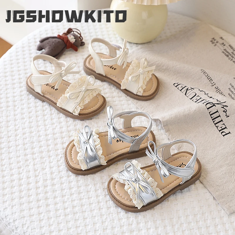 Girls Lace Sandals with Bow-knot Kids Summer Beach Shoes Open Toes Breathable Anti-slippery Princess 21-30 Classic Fashion Soft