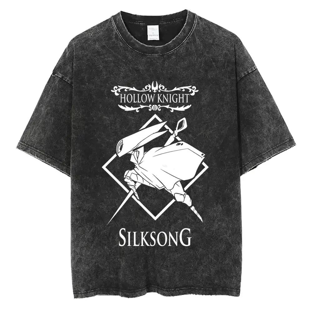Washed Vintage Game Hollow Knight Ramen Graphic T-shirt Men Women Casual Oversized Cotton T-shirts Male Fashion Cartoon T Shirt