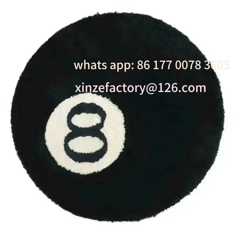 

Customizable Black Billiards 8Ball Round Flocked Floor Bedroom Anti-Slip Carpet Mat Living Plush Soft Bedroom Rug，Home Doeration