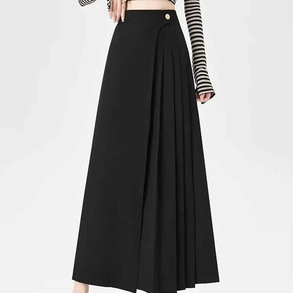 Y2k Pleated Culottes High-Waisted Shaping A-Line Samurai Pants Hakama Genderless Fashion Outdoor Dark Gothic Skirt Pants Unisex