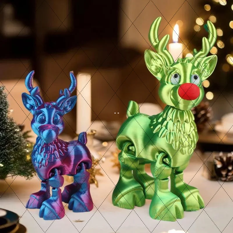 Cute Christmas Elk Joint Movable Figurine Office Decor Children's Gift 3D Printed Toy Simulated Statue Ornaments