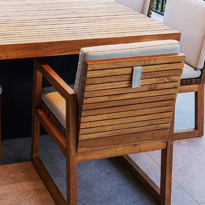 High-end Garden Patio Balcony Dining Table and Chair Set Outdoor Hotel Villa Teak Chair Furniture