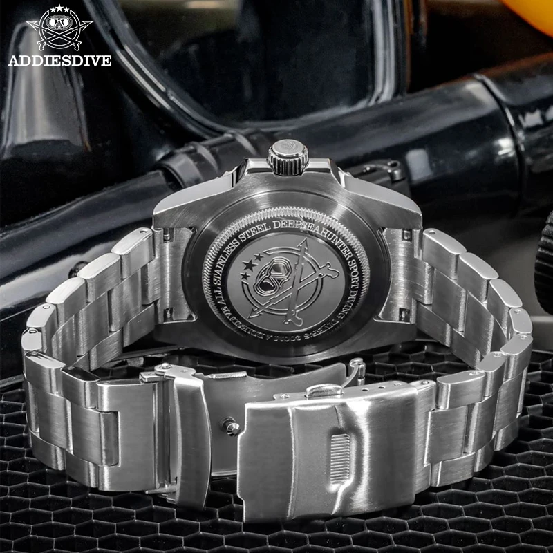 ADDIESDIVE Kalender-Quarzuhr für Herren, leuchtende Edelstahl-Armbanduhr mit Keramiklünette, 200 m wasserdicht, analoge Tauchuhren