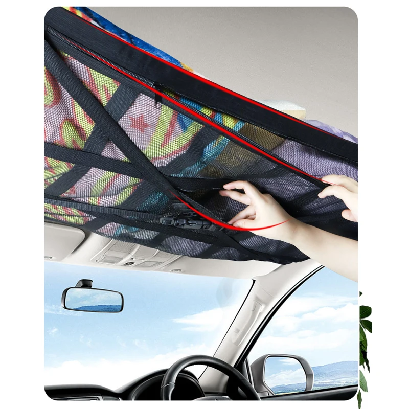 Universal Car Interior Roof Ceiling Cargo Storage Net Network Organizer Mesh Pocket Bag Black For Most Travel Car Accssories