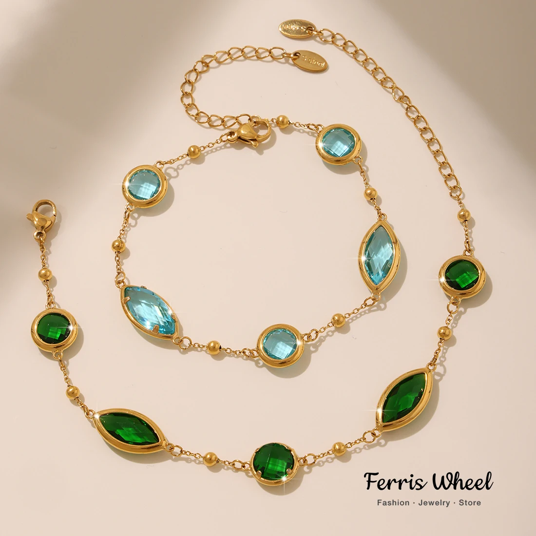 

Chic Stainless Steel Bracelet for Women Luxury Eye Round Beaded Design Czech Glass Gold Plated Charm Jewelry