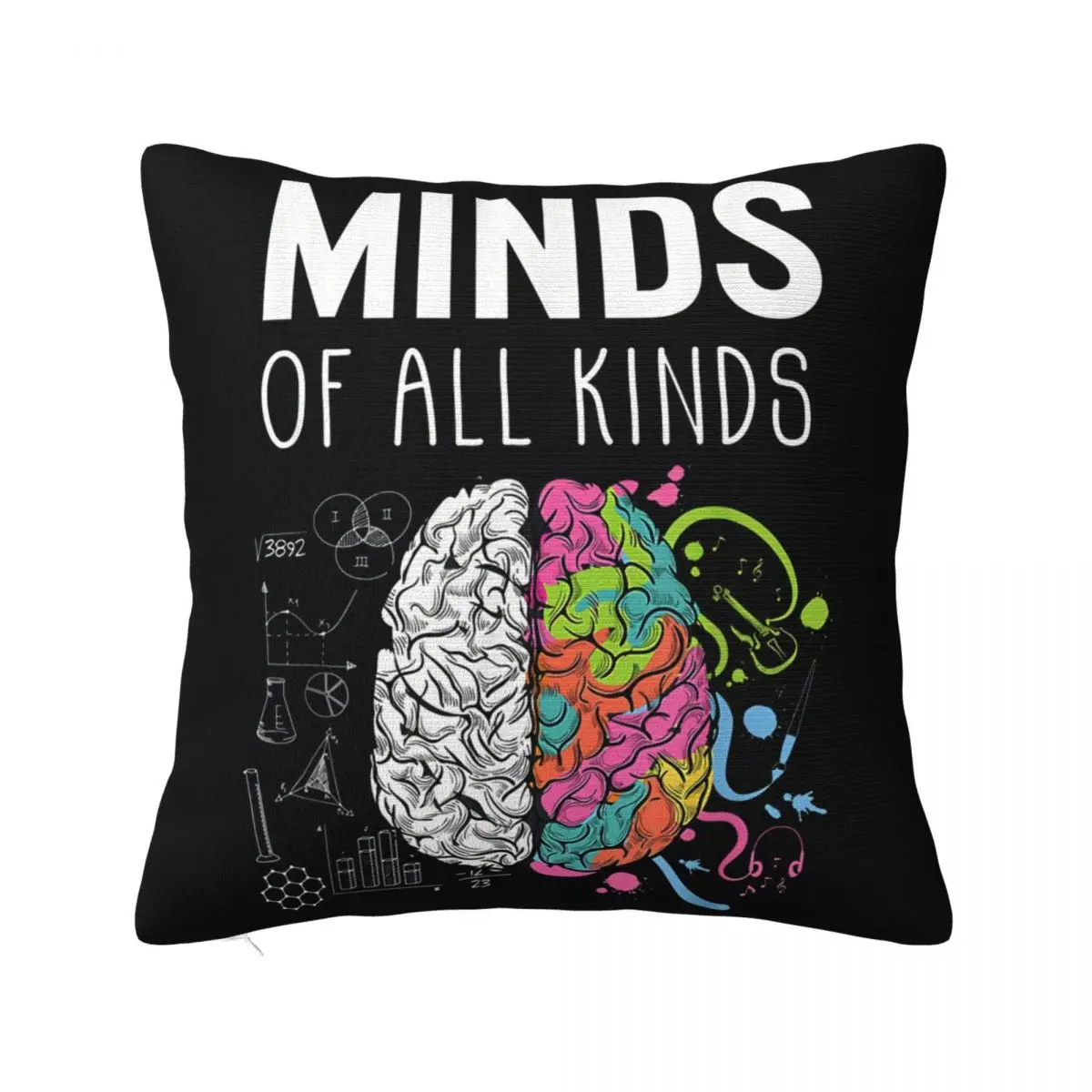 Neurodiversity Brain Adhd Autism Awareness Funny Black Cotton Gift Men Kawaii 3D Best Selling Kawaii Pillow Case