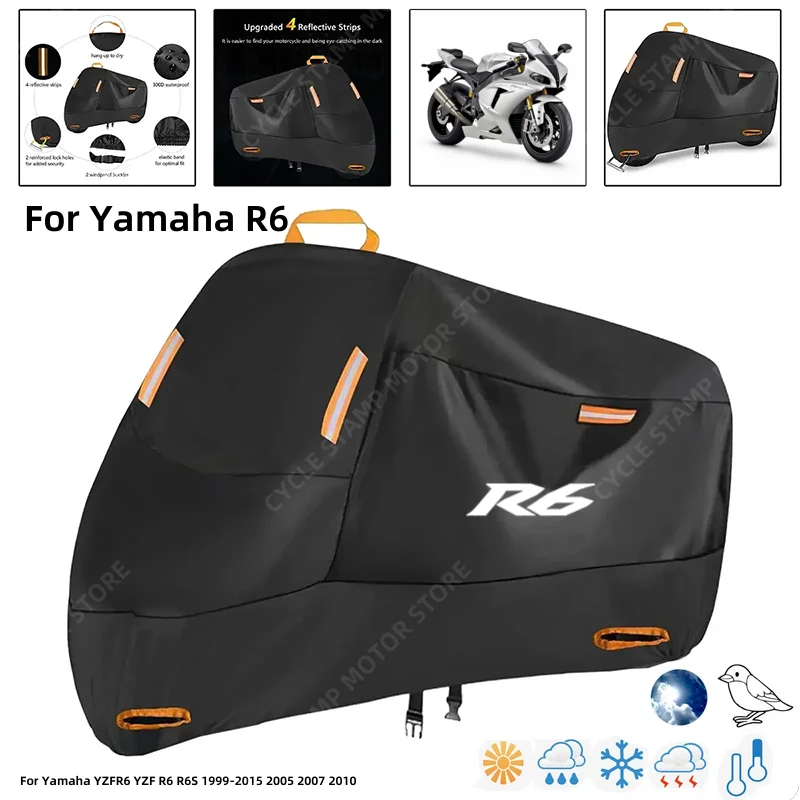 

Waterproof Motorcycle Cover For Yamaha YZFR6 YZF R6 R6S Outdoor Protection Against Rain Dust Debris Weather 210D Oxford cloth