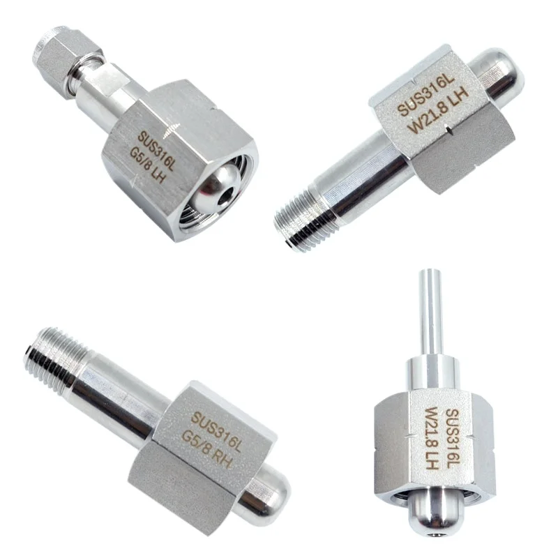 W21.8LH G5/8RH  4300 PSI  316L Stainless Steel Gas cylinder conversion adapterhydrogen Nitrogen argon air