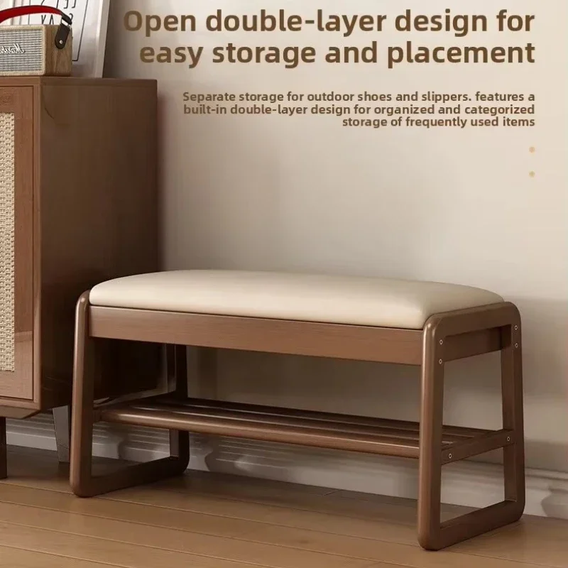 Solid wood storage shoe changing stool, light luxury solid wood shoe wearing stool, doorstep shoe rack, solid wood leisure stool