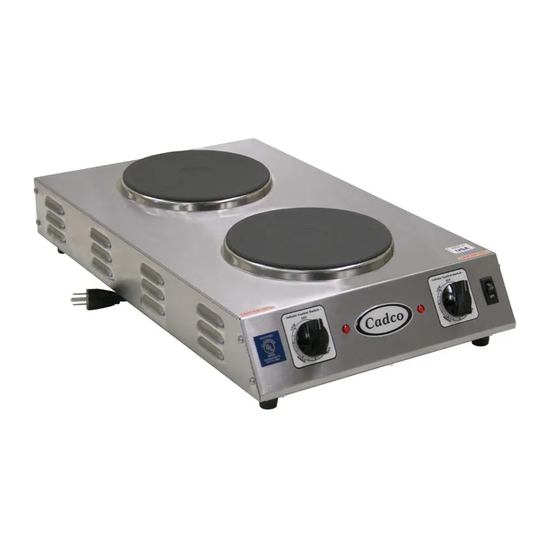 Cadco CDR-2CFB Portable Double Cast Iron Space Saver Hot Plate,Stainless Steel,120v,for Commercial Use,20 lbs,Heat Control