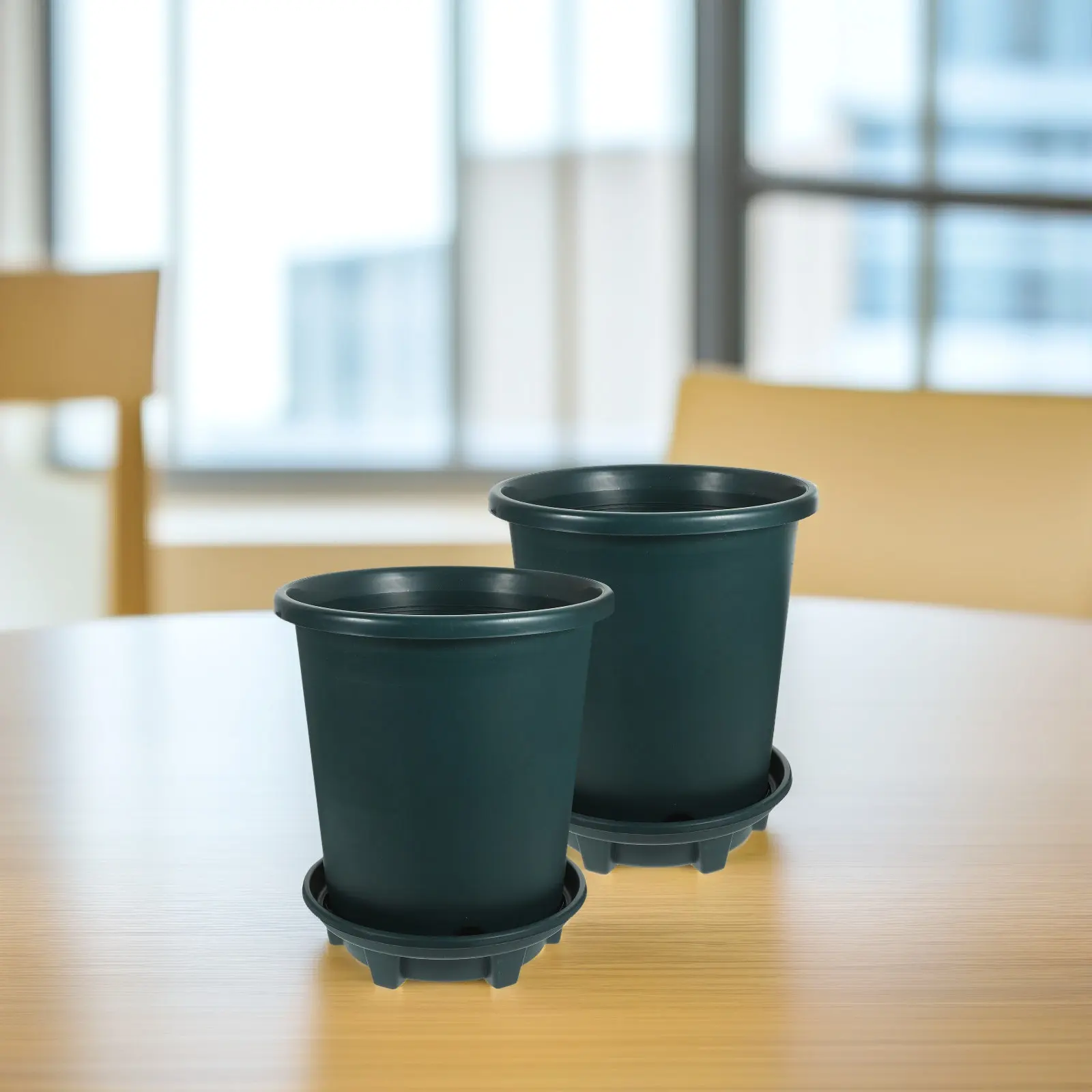 Control Root Planter Pots Set – 2pcs Plastic Succulent Planters with Drainage Saucer for Indoor/Outdoor Desk Decor
