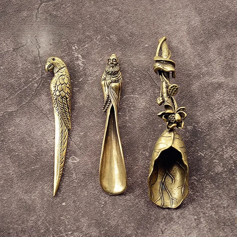 New Style Creative Tea Scoops Shovel Brass Copper Lotus Root Bamboo Tableware Coffee Spoon Pet Ceremony Ice Cream