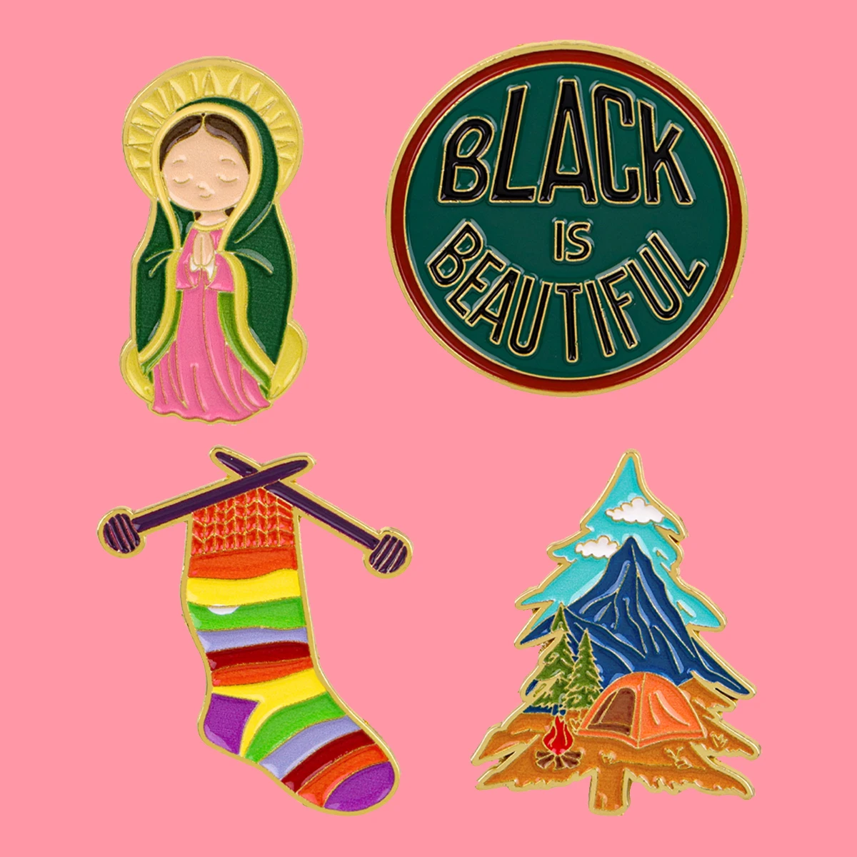 Emaille-Anstecknadel „Jungfrau Maria“ mit Regenbogen-Socken-Motiv – Brosche für Outdoor, Reisen, Revers, Rucksack, Kleidung, Accessoires, Modeschmuck, Geschenk