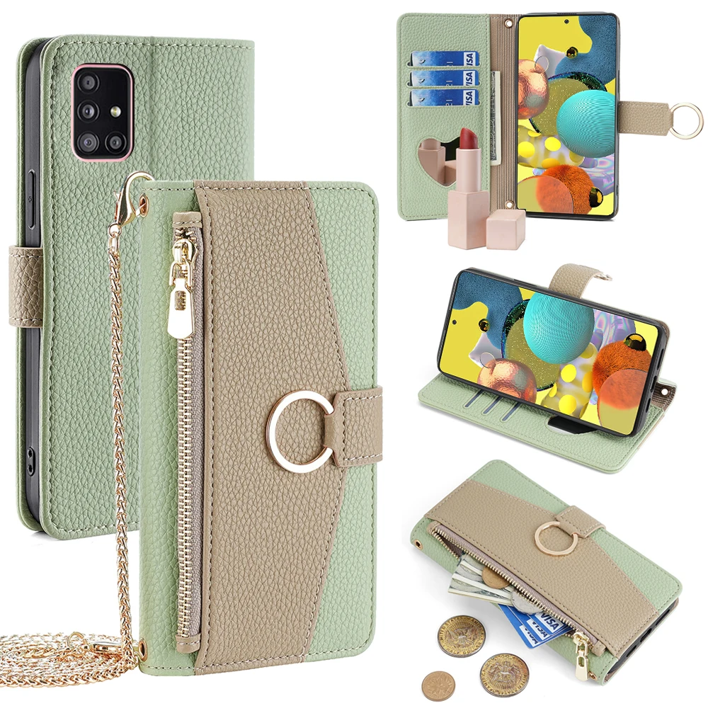 Leather Zipper Wallet CrossBody Case for Samsung Galaxy A91 A81 A71 A41 A31 A21 A11 A10 A70  A50 A60 A40 A90 Phone Case Cover