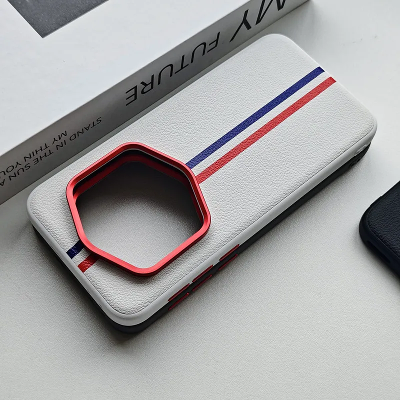 

Чехол для Honor Magic 7, 7 Pro, 7 RSR ELVEV с трехцветной полосой, приятный для кожи жесткий чехол из искусственной кожи для ПК