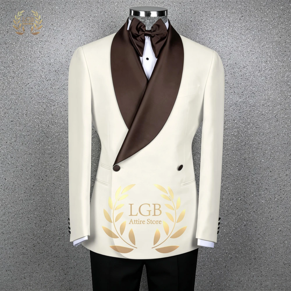 Classic Men's Tuxedo Shawl Collar with Wine Red Edge Detail 2 Piece Set Groomsmen Attire Cocktail Party Formal Suits