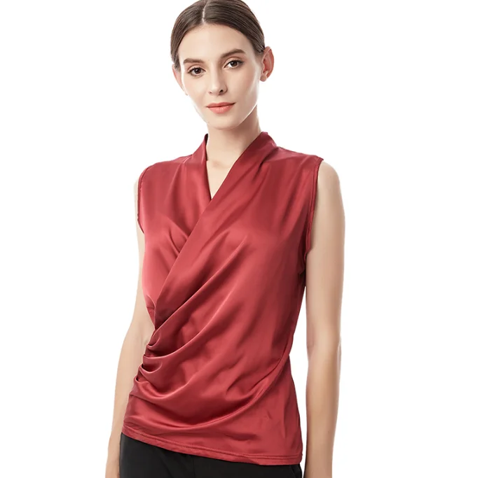 New smooth satin vest female sleeveless blouse V-neck top Slim fit outside wearing a small shirt women blouses