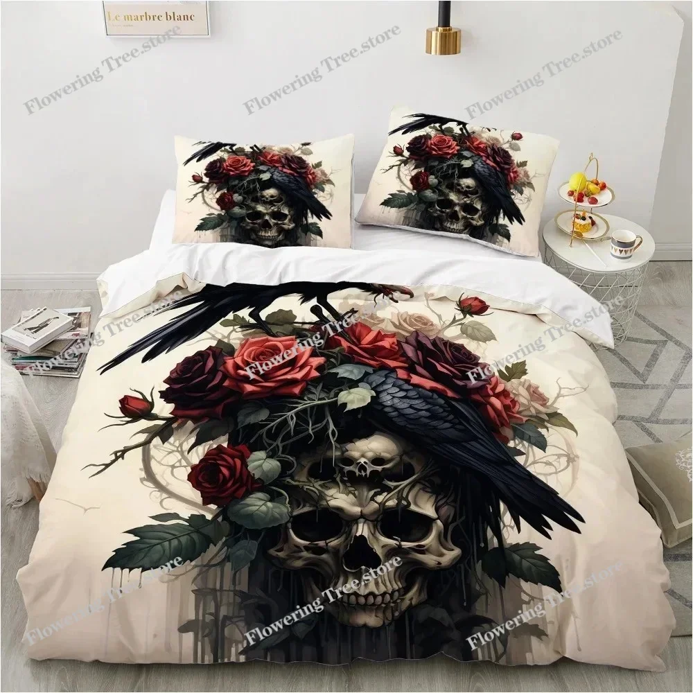 Black Skull Bedding Set Cartoon Comforter Sets Double Queen King Twin Full Size Duvet Cover Set Kids Girls White Bed Linen029