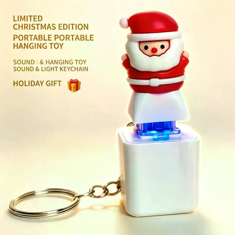 Santa Claus Fidget Toy Keychain Battery Type with Sound & LED Lights Keyboard Clicker Stress Relief Christmas Gifts