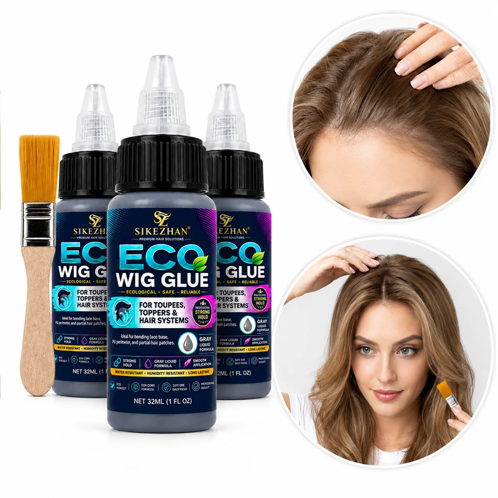 SIKEZHAN Hair System Adhesive Gray Formula with Brush for Wig Toupee Lace Base PU Perimeter Hair Topper Partial Hairpiece Use