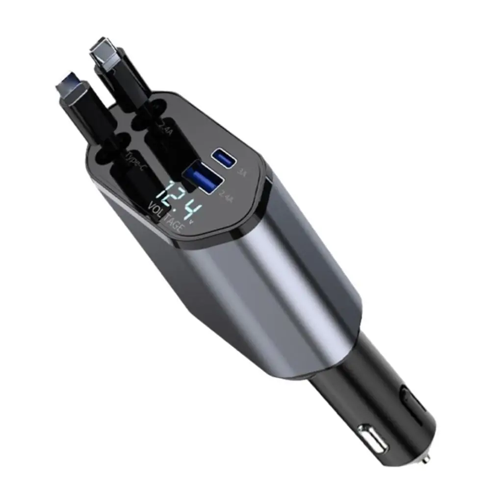 

Retractable Car Charger USB Type C Fast Charging Adapter 4-Port Car Phone Charger For iPhone Cigarette Lighter Charger