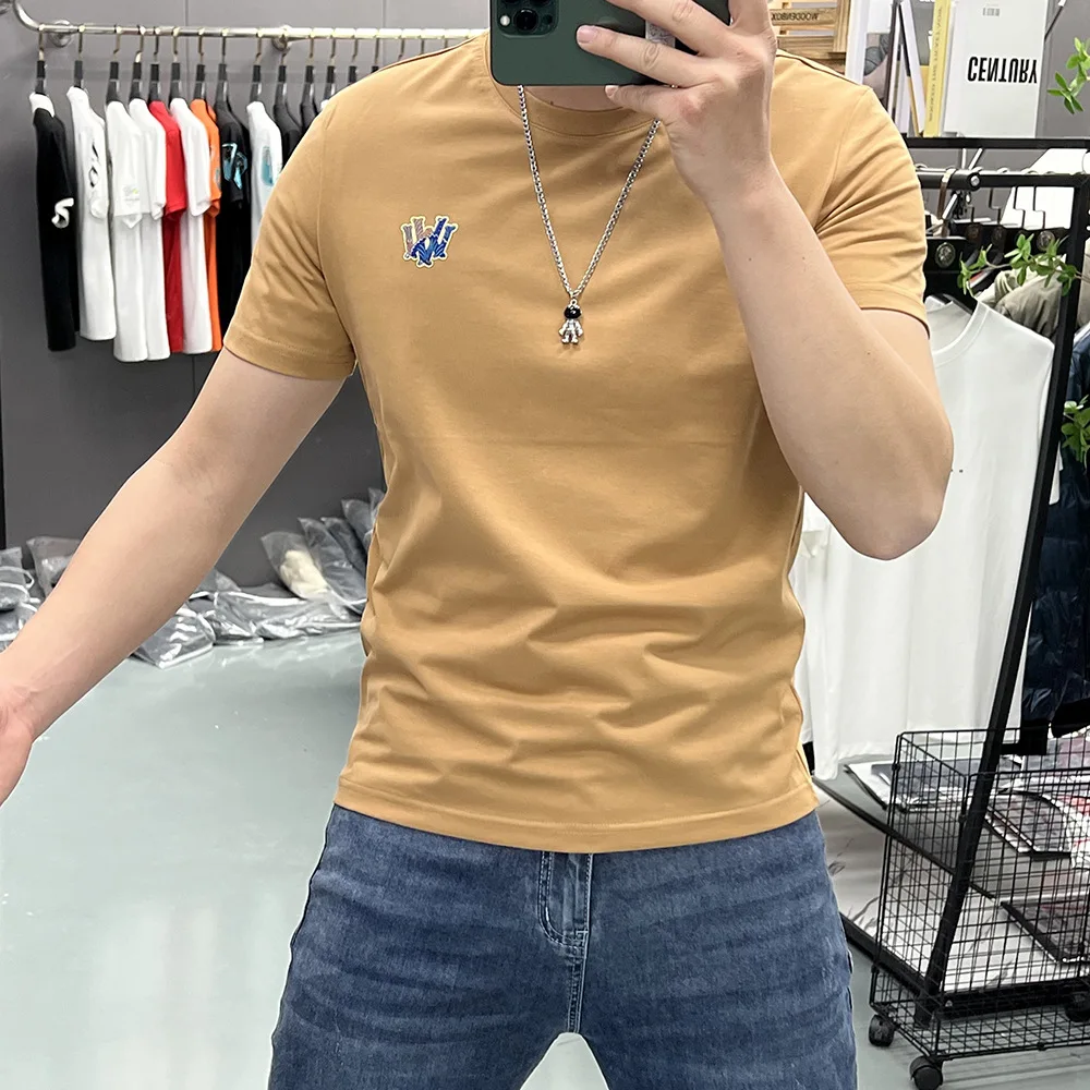 Trendy Men's T-shirt 2025 Summer New Stylish Male Tees Trend  Popular Letter Slim Round Neck Casual Simple Man Clothing Tops 4xl
