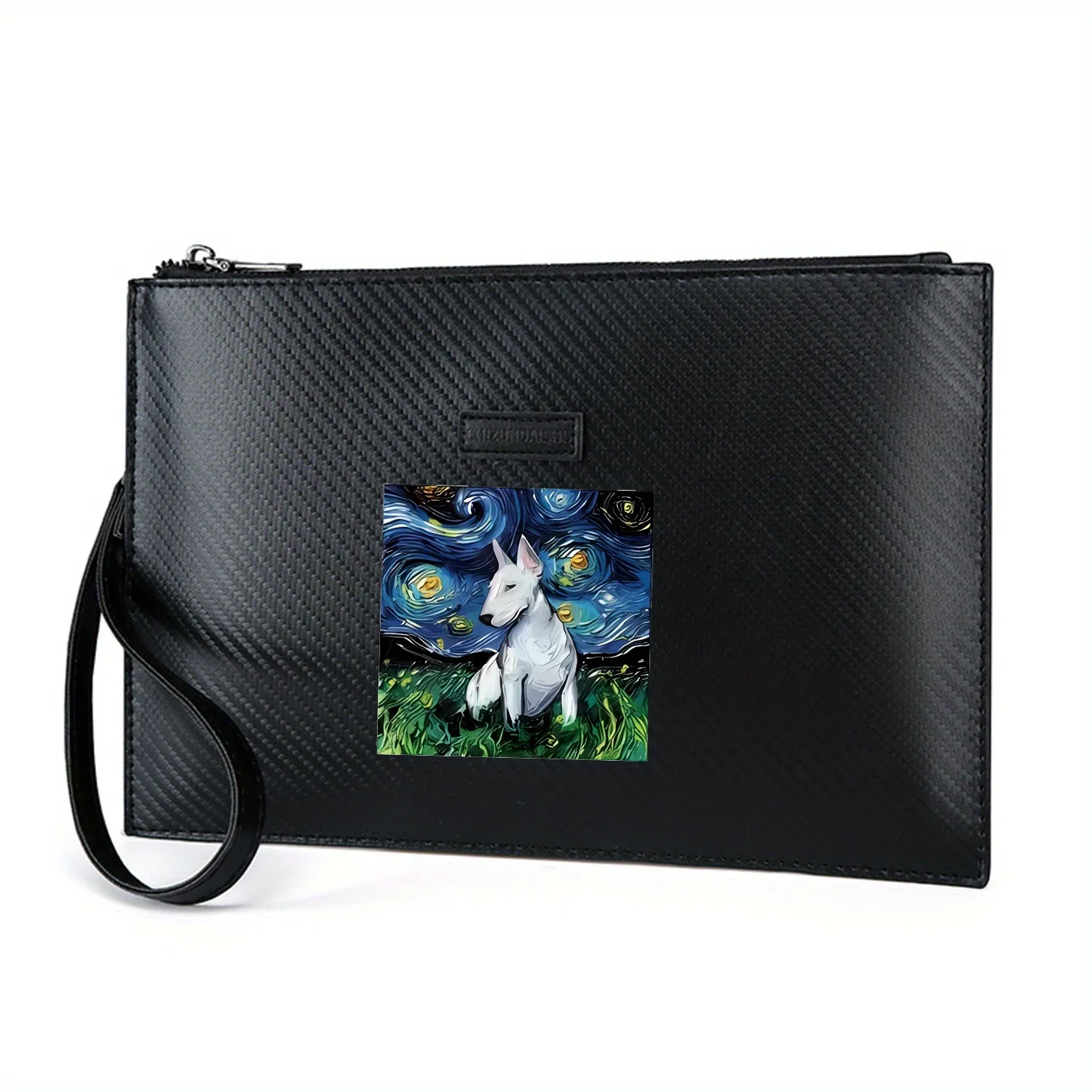 

Starry Night Bull Terrier Sitting Field Elegant Printed PU Men's Handbag Fashionable and Practical for Everyday Carry