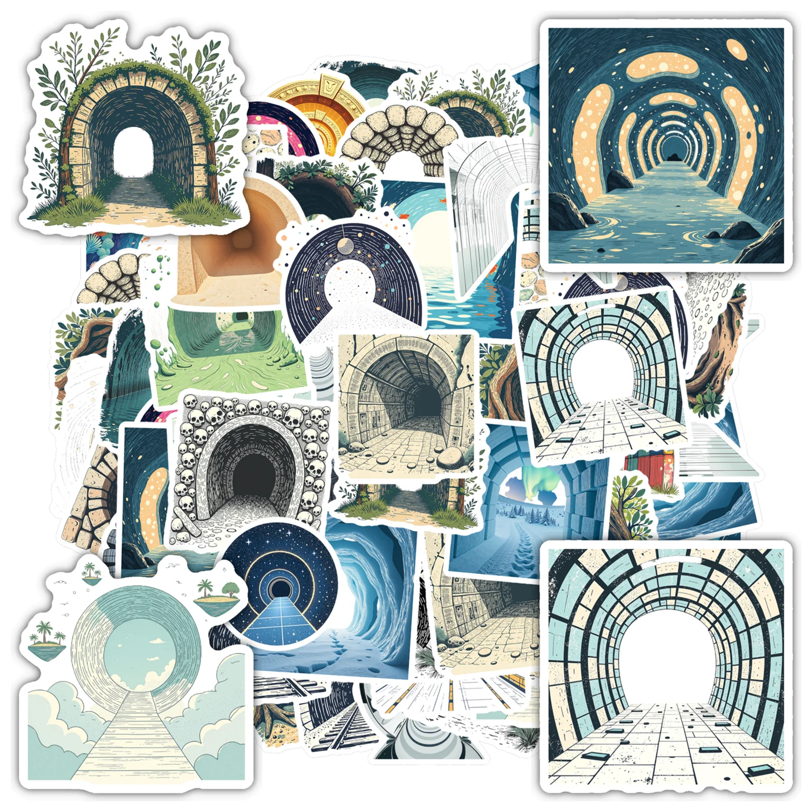 35-70pcs Mysterious Tunnel Stickers Kawaii Labels Sealing Stickers Aesthetic Laptop Skateboard Motorcycle Waterproof Sticker