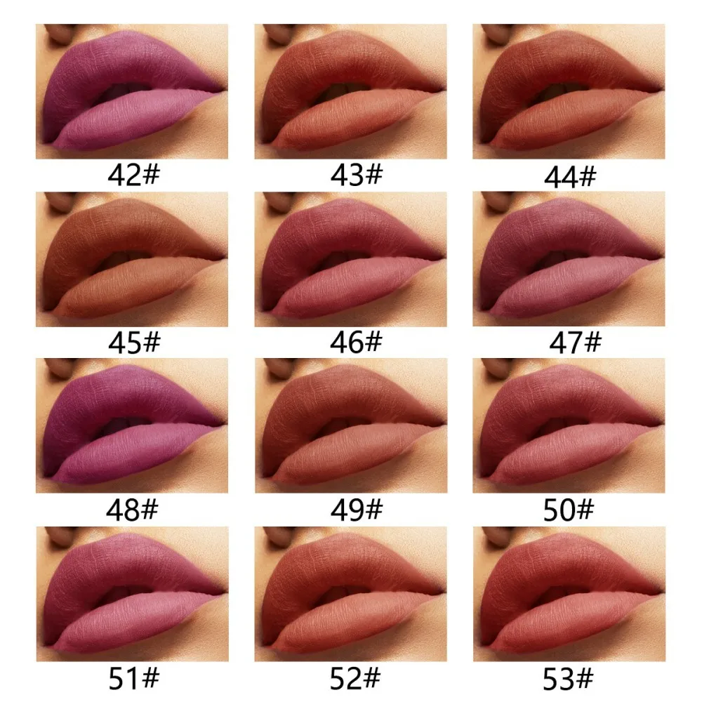 مجموعة مكونة من 12 قطعة من قلم تحديد الشفاه المخملي غير اللامع، ناعمة ومتينة ومقاومة للماء باللون البني المختلط مع مكياج شفاه سهل الاستخدام