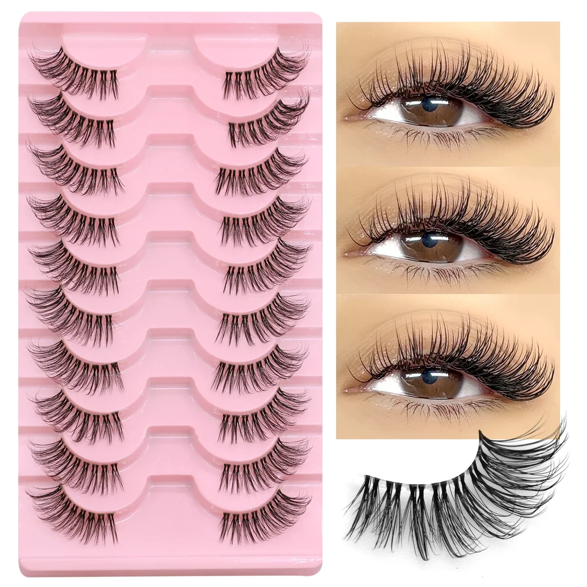 GROINNEYA Halbe Wimpern, weiche, natürliche Katzenaugenwimpern, natürlicher Look, unsichtbares Band, halbe gefälschte Wimpern, flauschige Wimpern