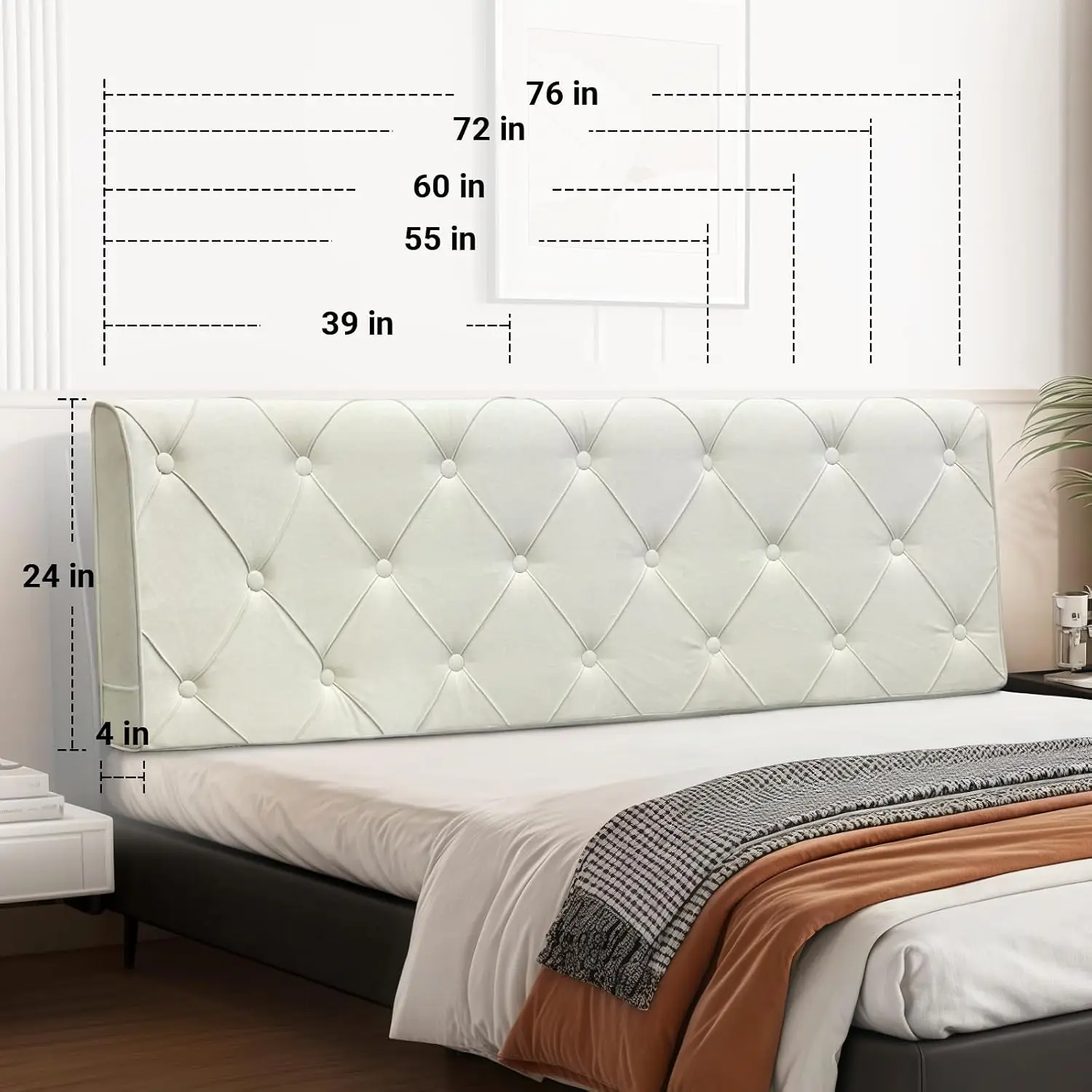 Velvet Tufted King Headboard Soft Cushion High-Density Sponge Luxury Texture Easy Assembly 76.37