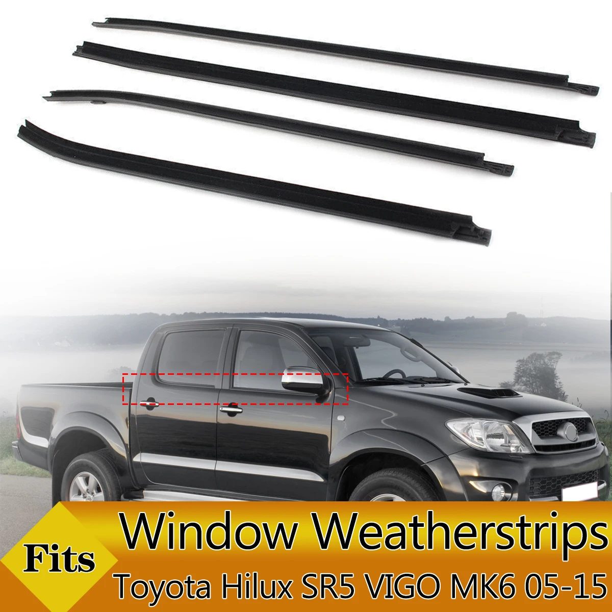 4PCS Car Outer Windows Rubber Weatherstrip For Toyota Hilux SR5 VIGO MK6 2005-2014 Waterproof Door Sealing Window Belt Strip