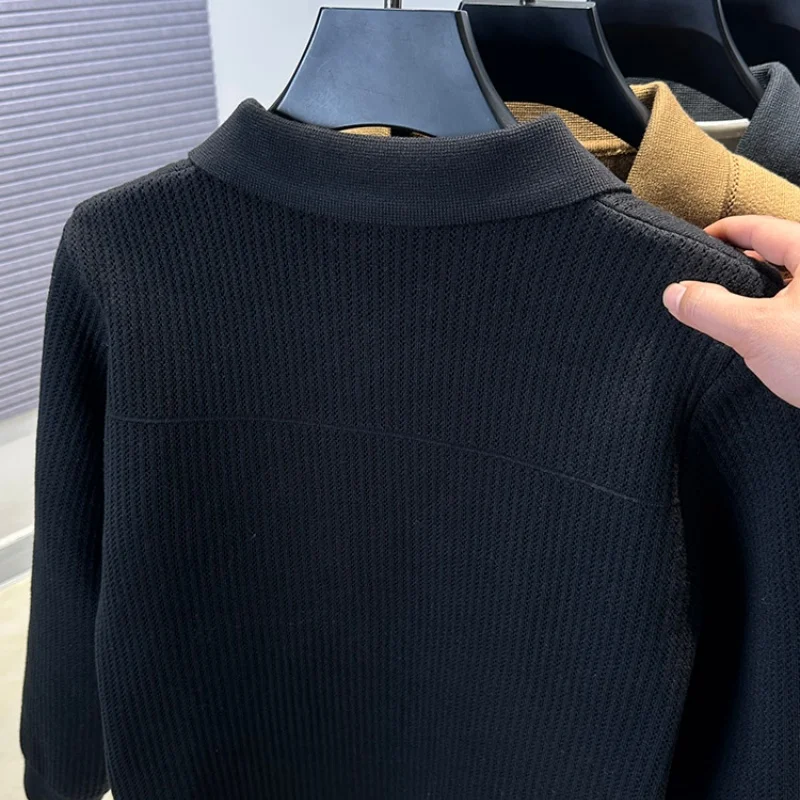 Man's New Autumn High-quality Pullover Sweater Solid color Zipper Plaid pocket Knitted sweater Coat Casual Jacket Men's clothing