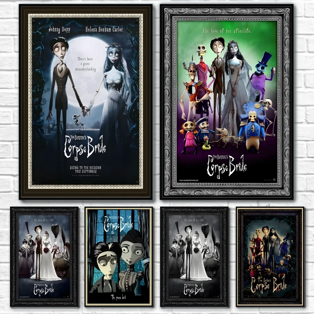 B-Burtons C-Corpse Bride Cartoon Poster Sticky Wall Art Printing Waterproof Home Living Bed Room Bar Aesthetic Decor