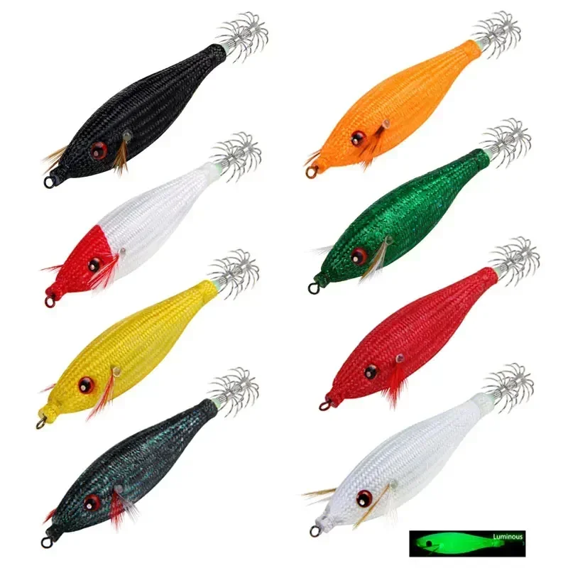 Señuelo de calamar flotante, plantilla de calamar luminosa, cebo Artificial para Webfoot, pulpo, sepia, Señuelos de Pesca de Mar, anzuelo de madera para camarones