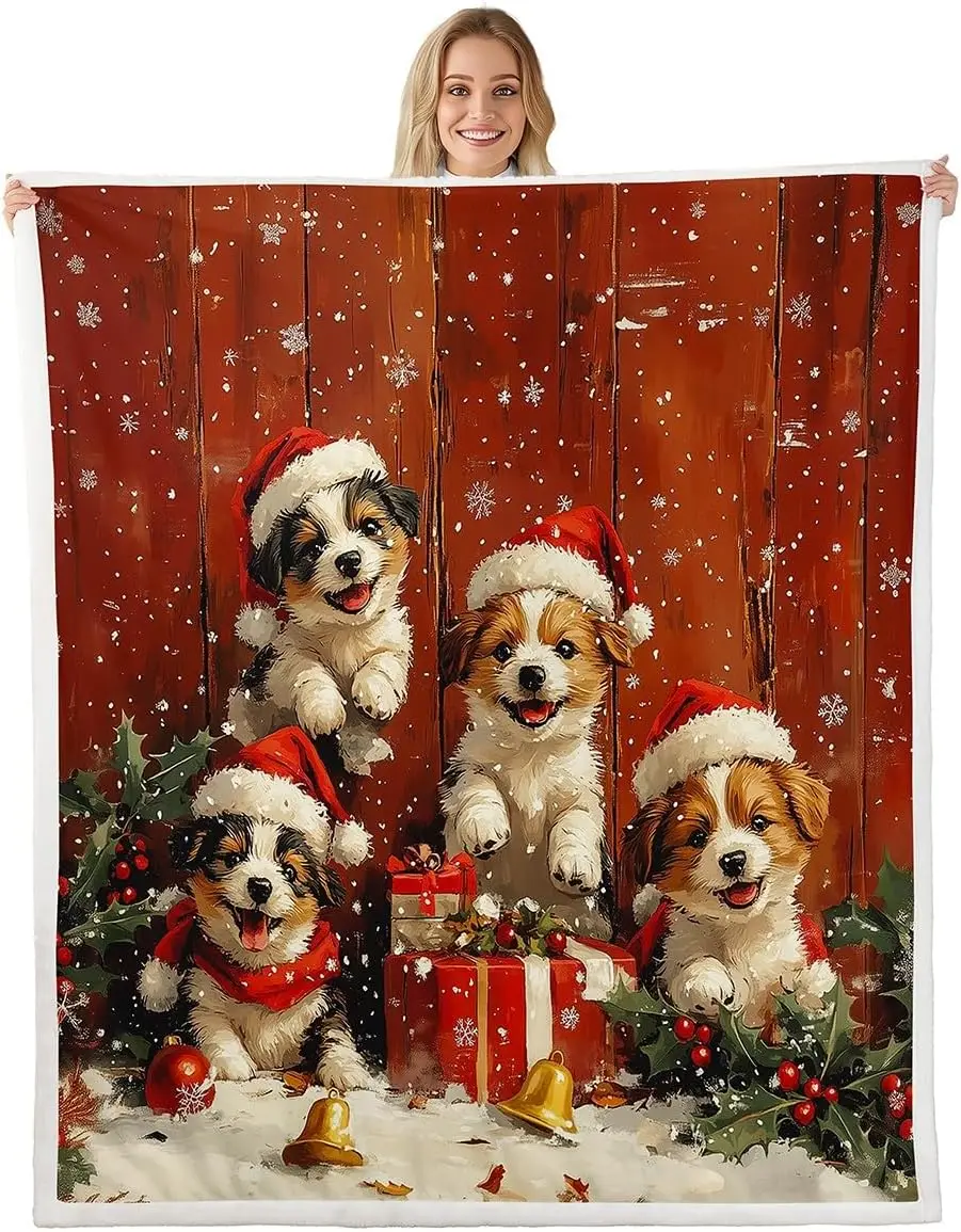 Castle Fairy Christmas Dog Throw Blanket Throw Size Cute Pet Animal Sherpa Blanket Room Decor Happy New Year Blanket for Sofa