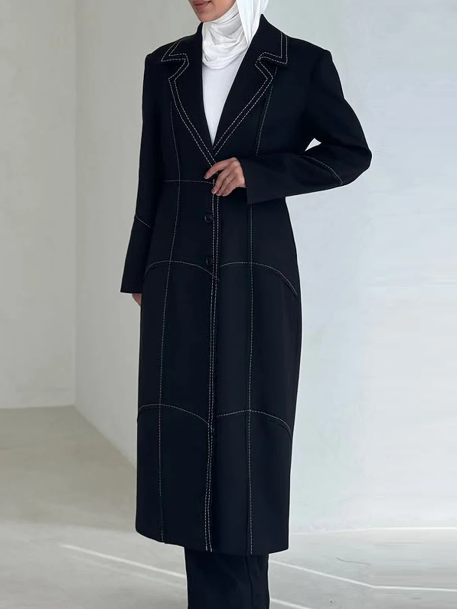 TWOTWINSTYLE Hit Color Dimagrante Cappotti Lunghi Per Le Donne Risvolto Manica Lunga Vita Alta Temperamento Tasca Impiombata Giubbotti Femminile Nuovo