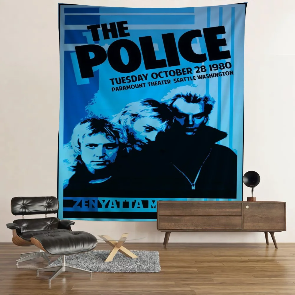 

R-Rock Band T-The P-Police DIY Wall Tapestry Hippie Flower Wall Carpets Dorm Decor Wall Art Decor