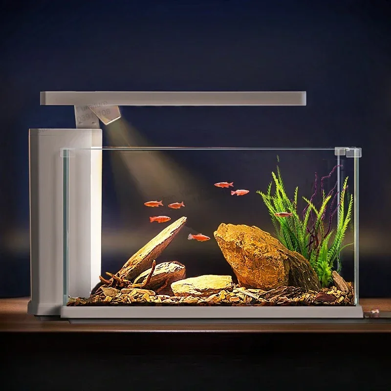 Desktop Fish Tank Decoração, produção Cobble luz, Desktop filtragem, aquático Pet Supplies, Despeje