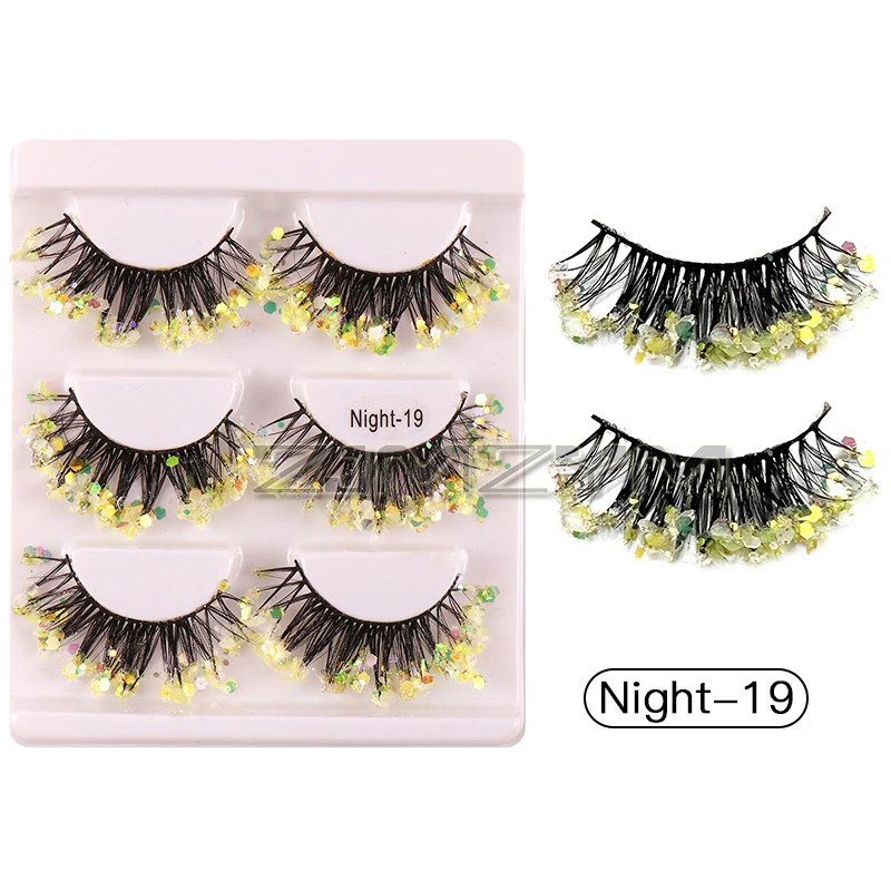 3D Shining Colored Eyelashes Glitter Dramatic Volume Glow Russian Color Fluffy Lashes For Cosplay Halloween Party Rainbow Cilias