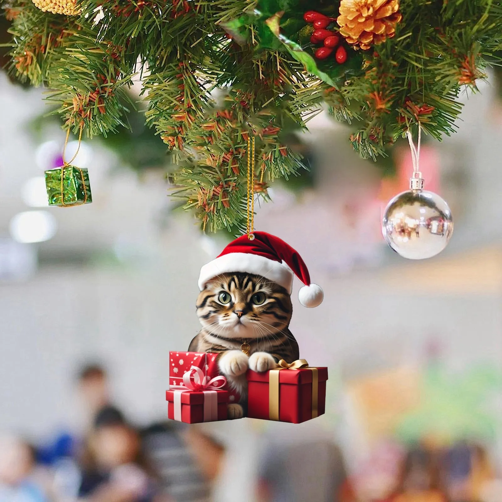 Decoración navideña De dibujos animados, colgante De árbol De Navidad, sombrero De gato lindo, regalos De Papá Noel, 2024