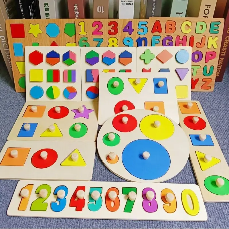 Puzzle in legno per bambini giocattoli Montessori per bambini 1 2 3 anni bambini alfabeto numero forma abbinamento giocattoli educativi precoci