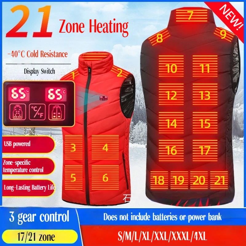 

17/21 Areas Heated Jacket Usb Men Women Winter Outdoor Electric Heating Jackets Warm Sports Thermal Coat Clothing Heatable Vests
