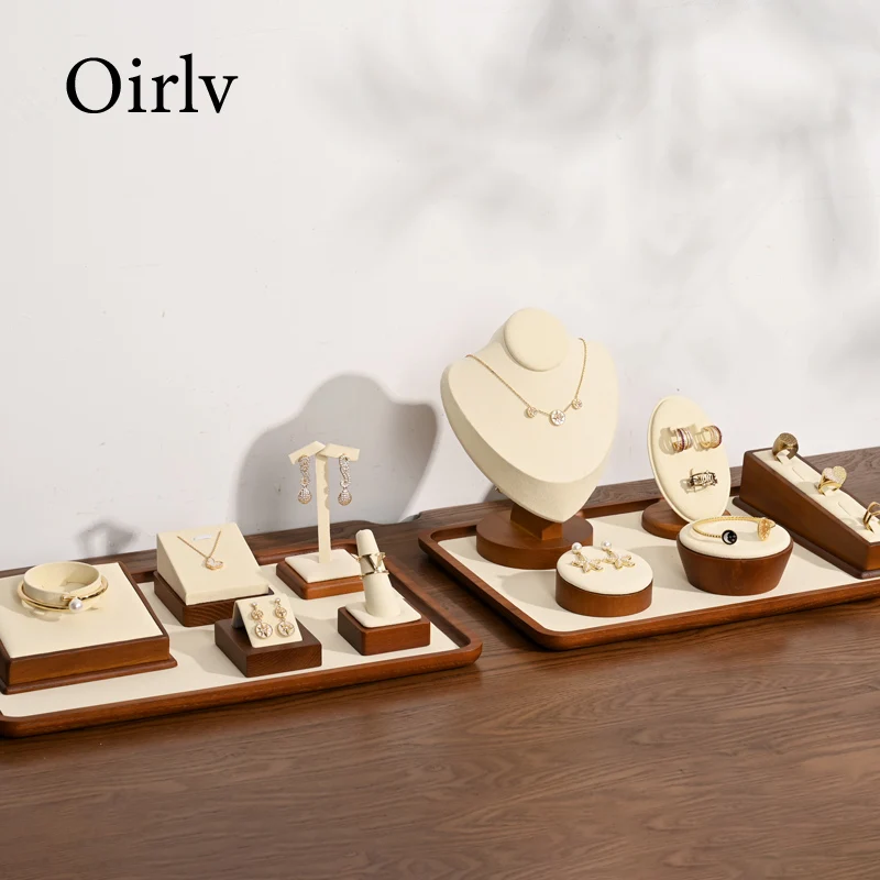 Oirlv Solid Wood Jewelry Tray Bracelet Ring Display Props Sets Jewelry Organizer Holder Necklace Display Stand Jewelry Plate